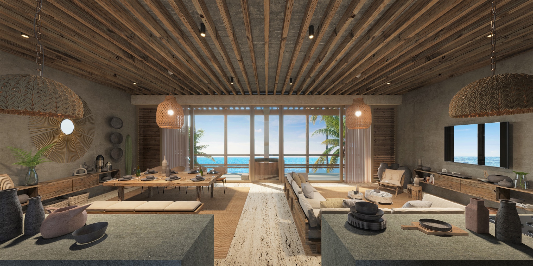 Tankah Bay Beachfront Condos Living Room View